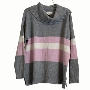 Rachel Zoe Cowl Neck Soft Relaxed Sweater Horizontal Stripes Side Vents Size L